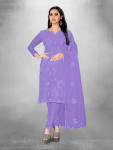 MANVAA Purple Embroidered Organza Unstitched Dress Material
