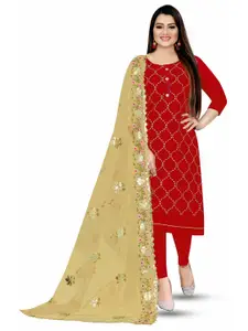 MANVAA Red Embroidered Unstitched Dress Material