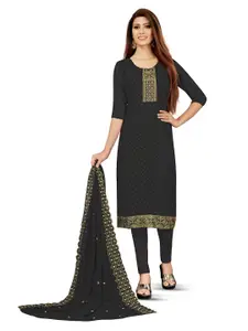 MANVAA Black Embroidered Silk Georgette Unstitched Dress Material