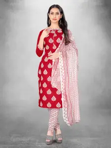 MANVAA Red Embellished Unstitched Dress Material