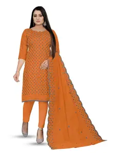 MANVAA Orange Embroidered Unstitched Dress Material