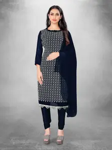 MANVAA Navy Blue Embroidered Silk Georgette Unstitched Dress Material