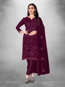 MANVAA Magenta Embroidered Organza Unstitched Dress Material