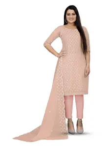 MANVAA Peach-Coloured Embroidered Unstitched Dress Material
