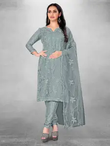 MANVAA Grey Embroidered Organza Unstitched Dress Material