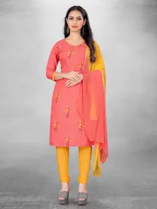 MANVAA Peach-Coloured Embellished Unstitched Dress Material