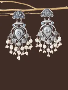 ATIBELLE Silver-Toned & White Pearls Earrings