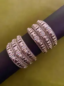 ATIBELLE Set Of 6 German Silver Plated Stone-Studded Bangles