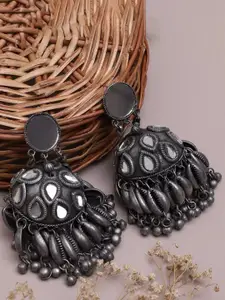 ATIBELLE Silver Plated Stone Studded Dome Shaped Jhumkas