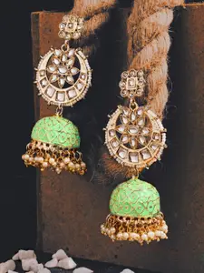 ATIBELLE Green & Gold-Toned Kundan Earrings