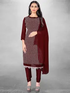 MANVAA Maroon Embroidered Silk Georgette Unstitched Dress Material