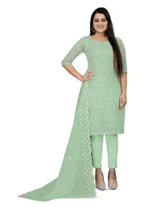 MANVAA Sea Green Embroidered Unstitched Dress Material