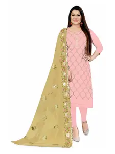 MANVAA Pink Embroidered Unstitched Dress Material