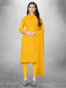 MANVAA Yellow Embroidered Silk Georgette Unstitched Dress Material