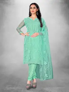 MANVAA Sea Green Embroidered Organza Unstitched Dress Material
