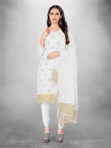 MANVAA White Embroidered Silk Georgette Unstitched Dress Material