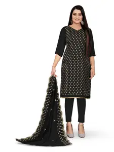 MANVAA Black Embroidered Unstitched Dress Material