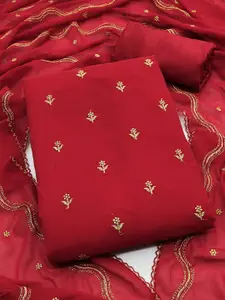 MANVAA Red Embroidered Silk Georgette Unstitched Dress Material