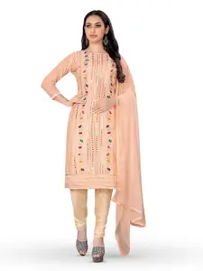 MANVAA Peach-Coloured Embroidered Unstitched Dress Material