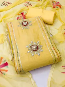 MANVAA Yellow Embroidered Unstitched Dress Material