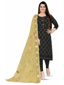 MANVAA Black Embroidered Unstitched Dress Material