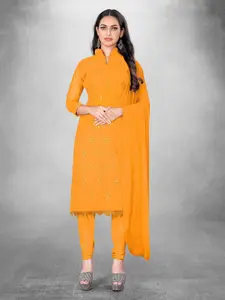 MANVAA Orange Embroidered Silk Georgette Unstitched Dress Material
