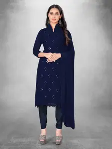 MANVAA Navy Blue Embroidered Silk Georgette Unstitched Dress Material