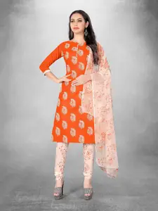 MANVAA Orange Embellished Unstitched Dress Material