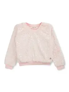 Gini and Jony Girls Self Design Fleece Pullover Sweatshirt
