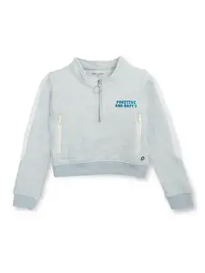 Gini and Jony Girls Typography Printed Mock Collar Half Zipper Fleece Pullover Sweatshirt