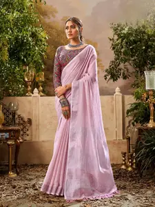 elora Purple Zari Linen Blend Handloom Khadi Saree
