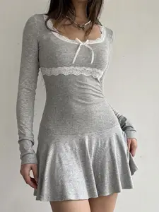 StyleCast Grey Lace Inserts Fit & Flare Dress