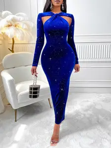 StyleCast Blue Embellished Cut-Outs Bodycon Maxi Dress
