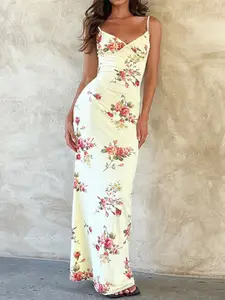 StyleCast White Floral Printed Shoulder Straps Maxi Dress