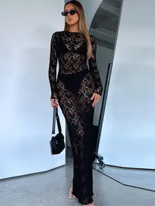 StyleCast Black Floral Lace  Maxi Dress