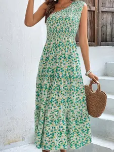 StyleCast Green Floral Printed One Shoulder Maxi Dress