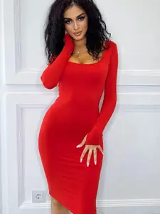 StyleCast Red Square Neck Bodycon Dress