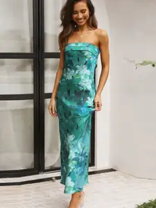 StyleCast Green Floral Printed Strapless Maxi Dress
