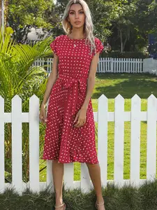 StyleCast Red Polka Dot Print A-Line Dress