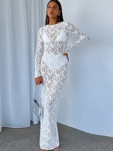 StyleCast White Self Design Maxi Dress
