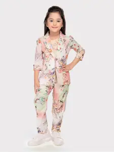 Tiny Baby Girls Floral Printed Linen Top & Trouser With Jacket