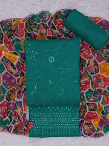 KALINI Teal Embroidered Unstitched Dress Material
