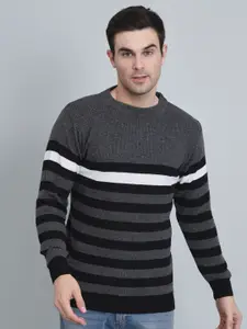 GAINELL Striped Round Neck Woolen Pullover Sweater