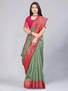 MUKHITA Teal Woven Design Silk Blend Designer Kanjeevaram Saree