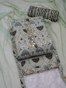 ASISA Printed Sequined Pure Cotton Unstitched Dress Material