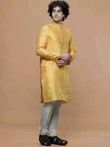 MAAHI FABS Ethnic Motifs Woven Design Jacquard Thread Work Mandarin Collar Straight Kurta