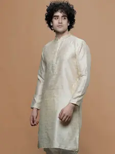 MAAHI FABS Geometric Woven Design Jacquard Straight Kurta