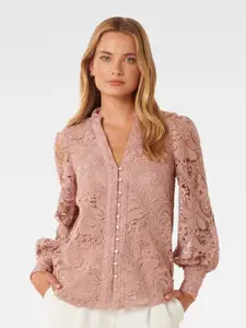 Forever New Peach-Coloured Floral Embroidered Blouson Top