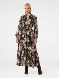 Forever New Floral Printed Mandarin Collar Fit & Flare Midi Dress