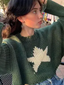 LULU & SKY Geometric Self Design Crop Pullover Sweater